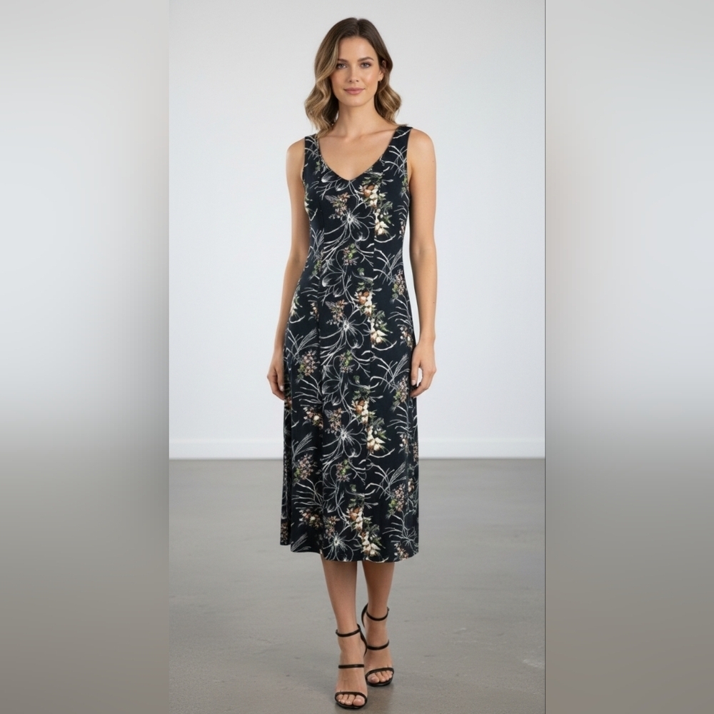 {All that Jazz} Vintage Women's Green Floral Print Sleveless Dress - Size 7/8